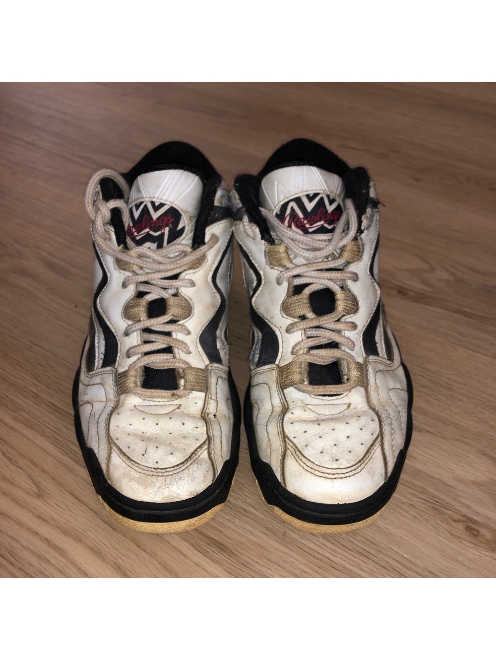 VINTAGE RAWLINGS BASKETBALL SHOES HIGH TOP SUPER RARE WHITE BLACK RED MENS SZ 10